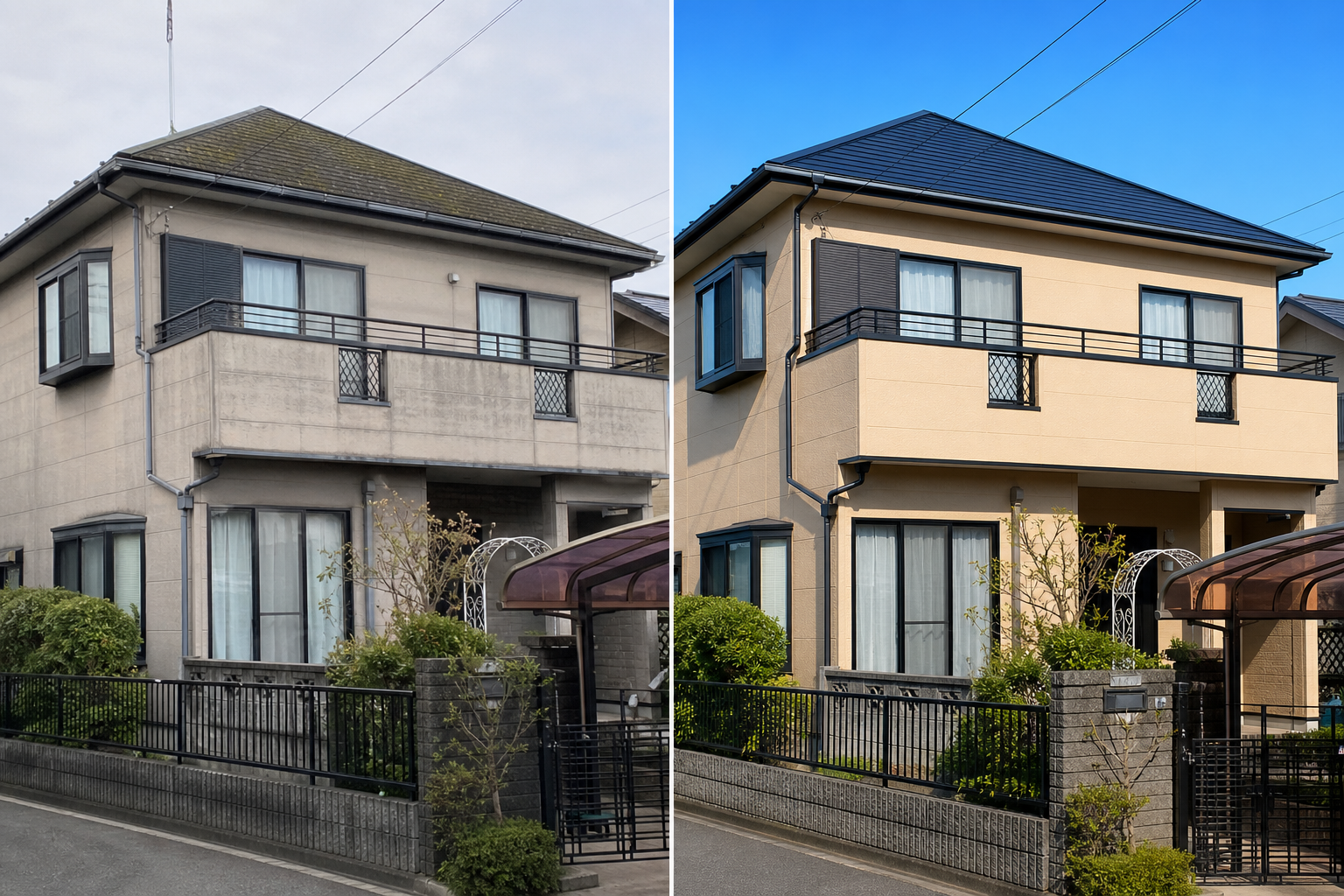 新座市 外壁＋屋根セット Before/After